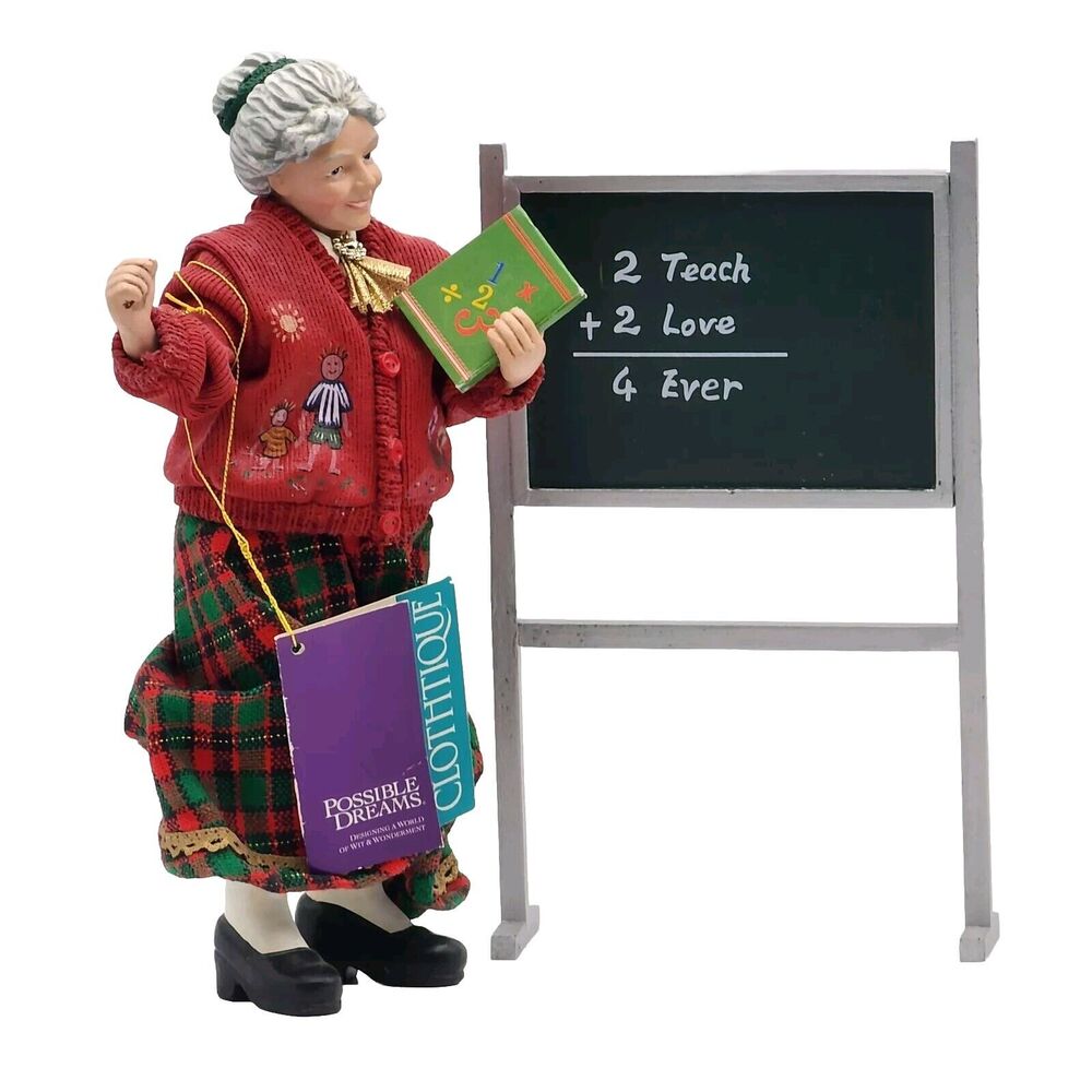 Possible Dreams Clothique Christmas 101 Teacher & Chalkboard Vtg 2000 2 Pc Set